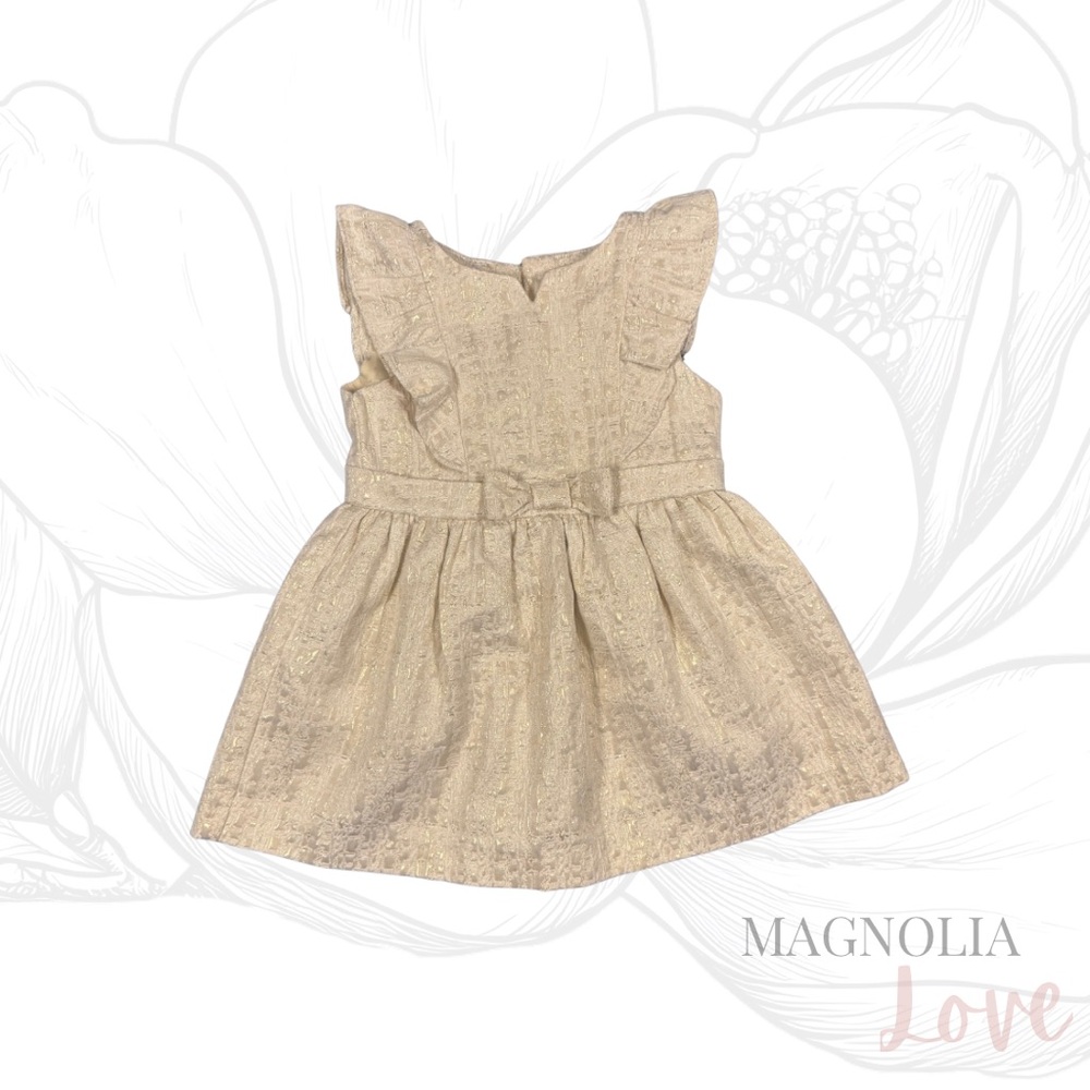 🌟 Genuine Kids by OshKosh Elegant Gold Cream Formal Dress w/ Name Stamp 18M